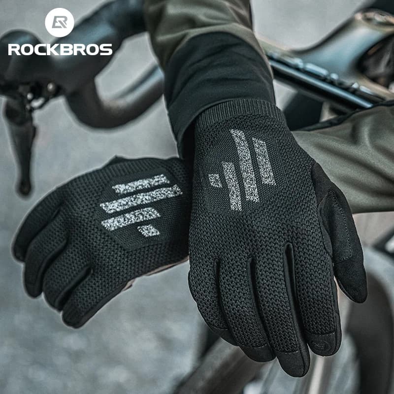 Guantes de ciclismo de punto transpirables de dedo completo compatibles con pantalla táctil