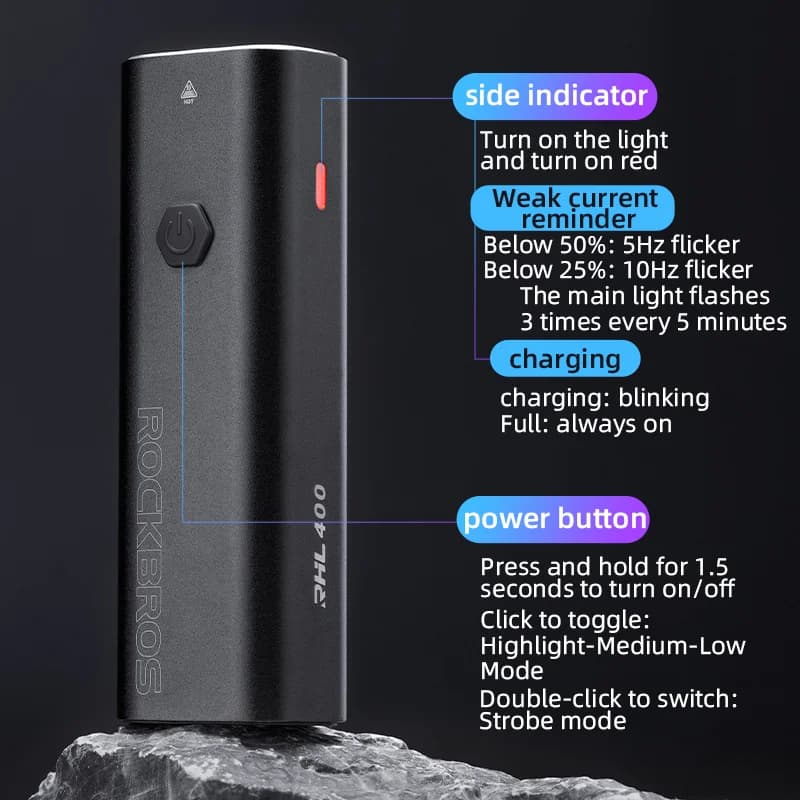 Luz LED para bicicleta recargable por USB-C (200LM-400LM)