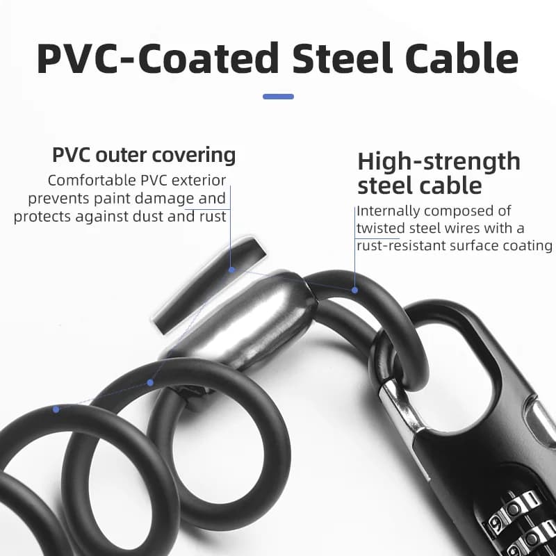 Candado de cable portátil con combinación de 3 dígitos para bicicleta